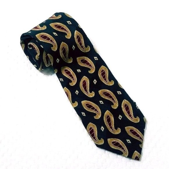 GJ Cahn Other - Mens GJ Cahn Green Maroon Paisley Print Silk Necktie